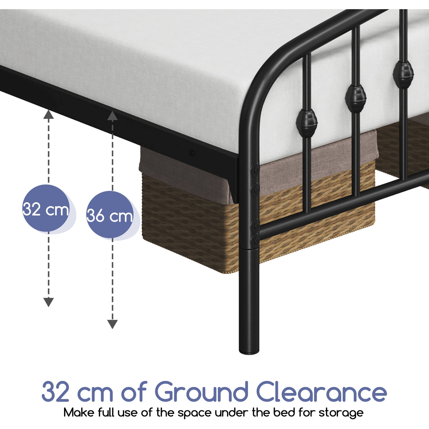 Metal Bed Frame With Arched Headboard - Black King