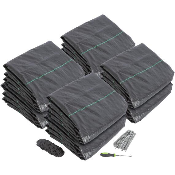 110gsm Weed Control Membrane with Pegs  Plates 4m x 100m Coverage (8 Rolls)