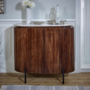 Luxor Mango Wood SideboardDrinks Cabinet With Marble Top  Metal Legs