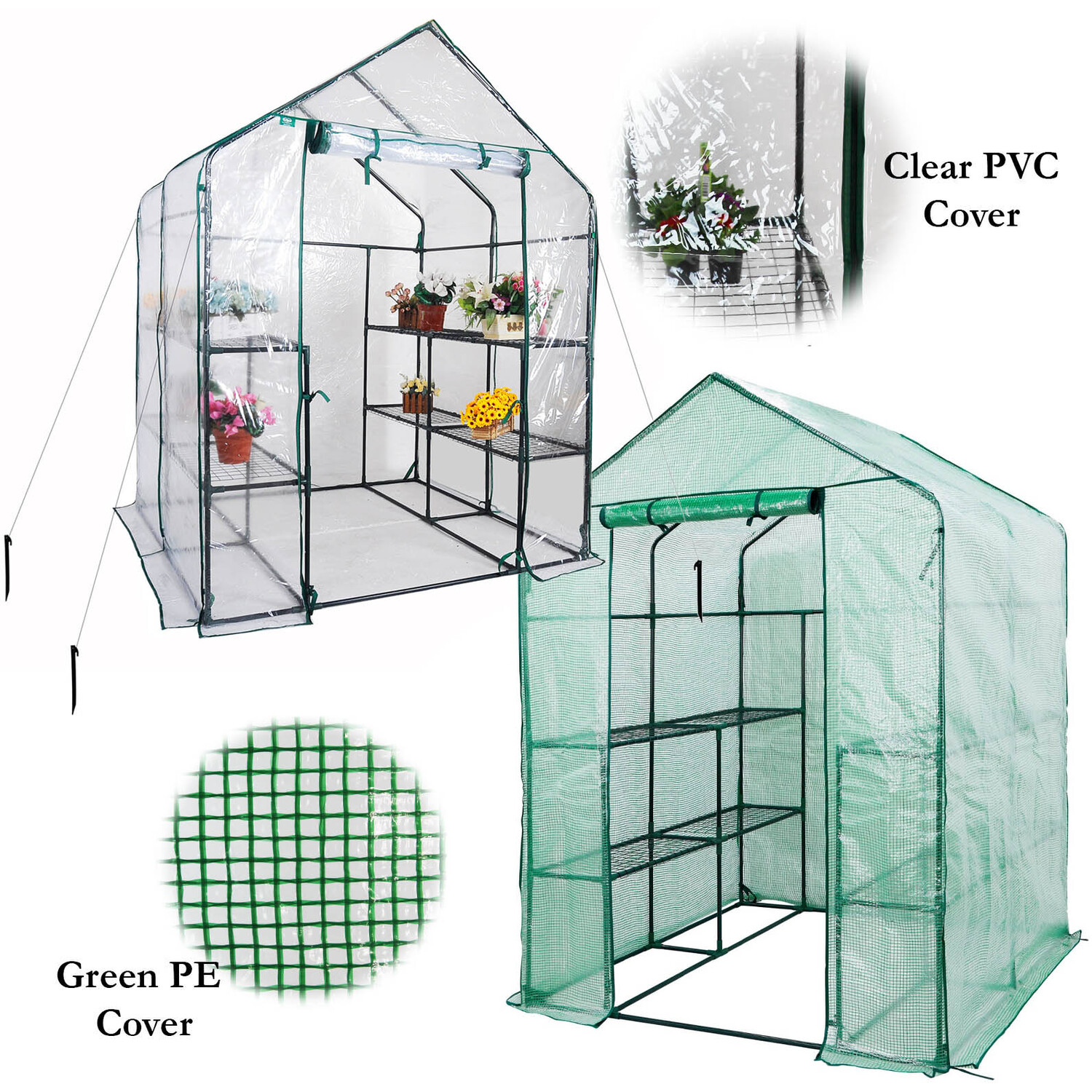 Actiasgear Walk In Greenhouse With Pe Cover Garden With 8 Shelves - Green