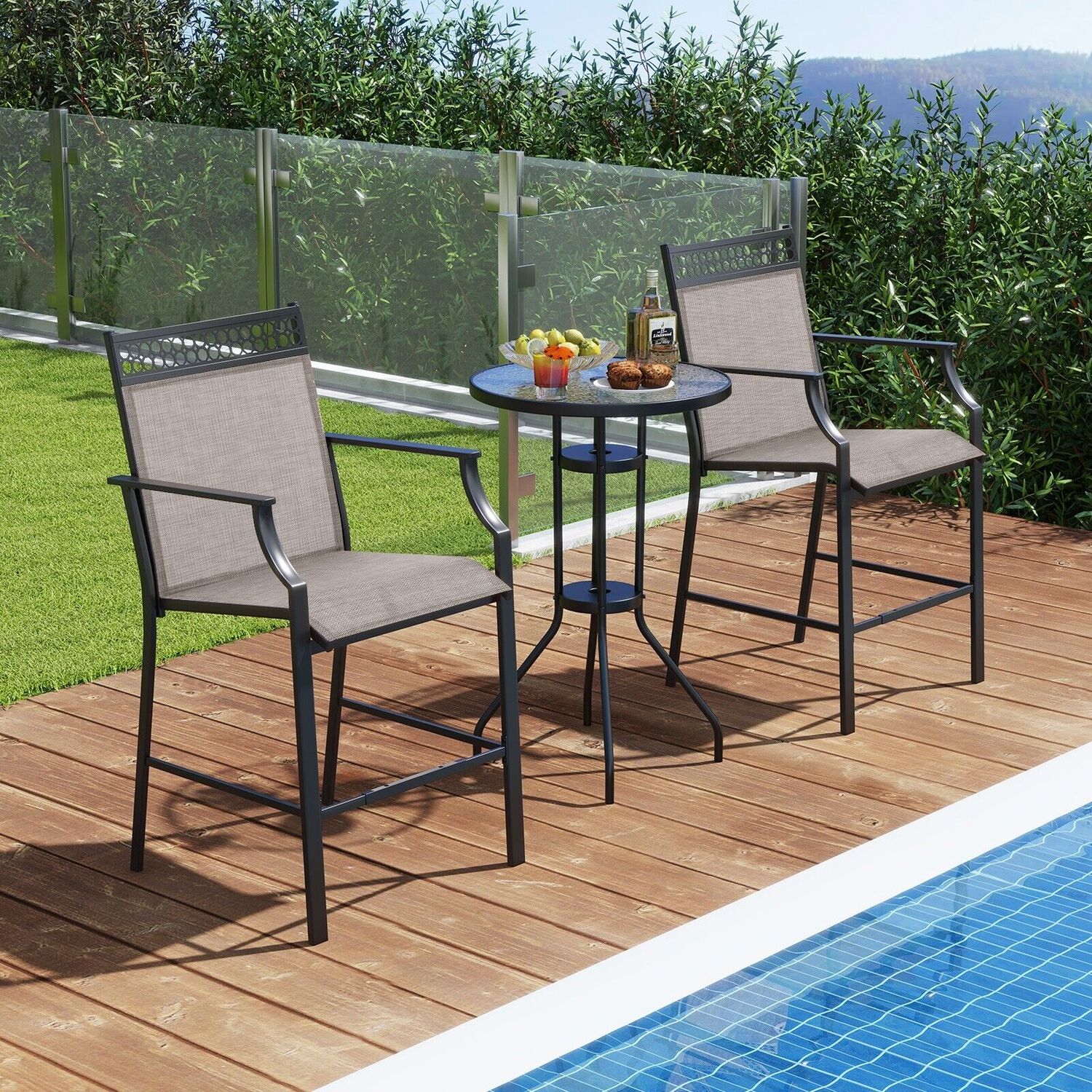 2pcs Outdoor Bar Stools - Coffee