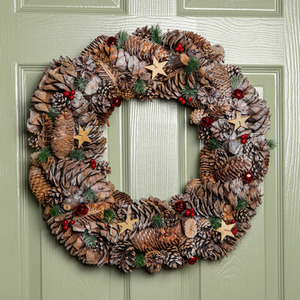 Frosted Hanging Christmas Wreath with Jingle Bells and Wooden Stars