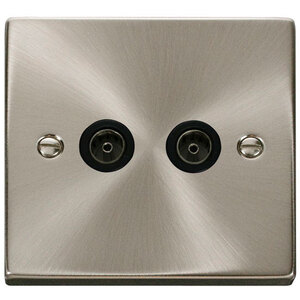 Satin  Brushed Chrome 2 Gang Twin Coaxial TV Socket