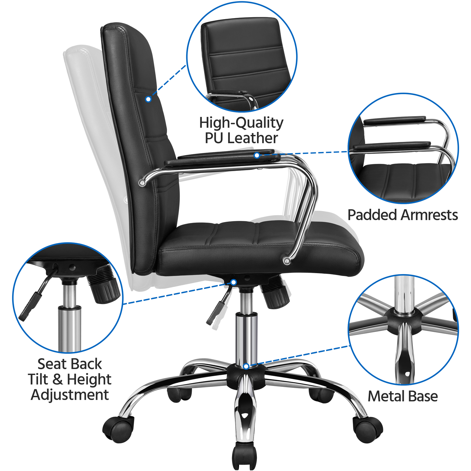 Mid Back Office Chair With Arms - Black