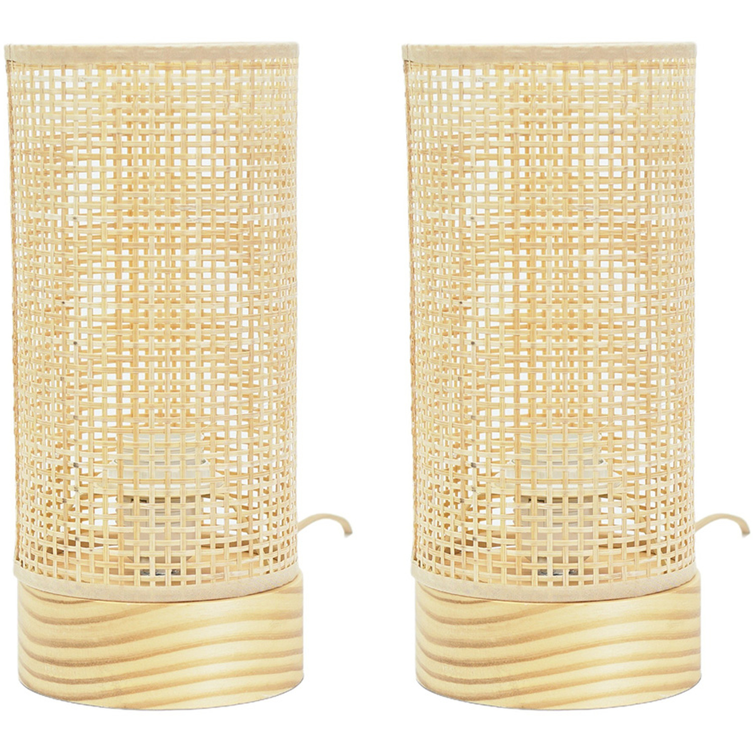 Pair of Elsa Wooden Table Lamp - Natural / Bamboo / Bulbs Included