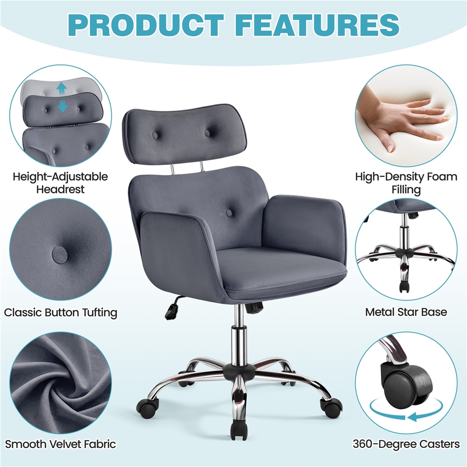 Rolling Swivel Computer Chair Vanity Chair - Dark Grey