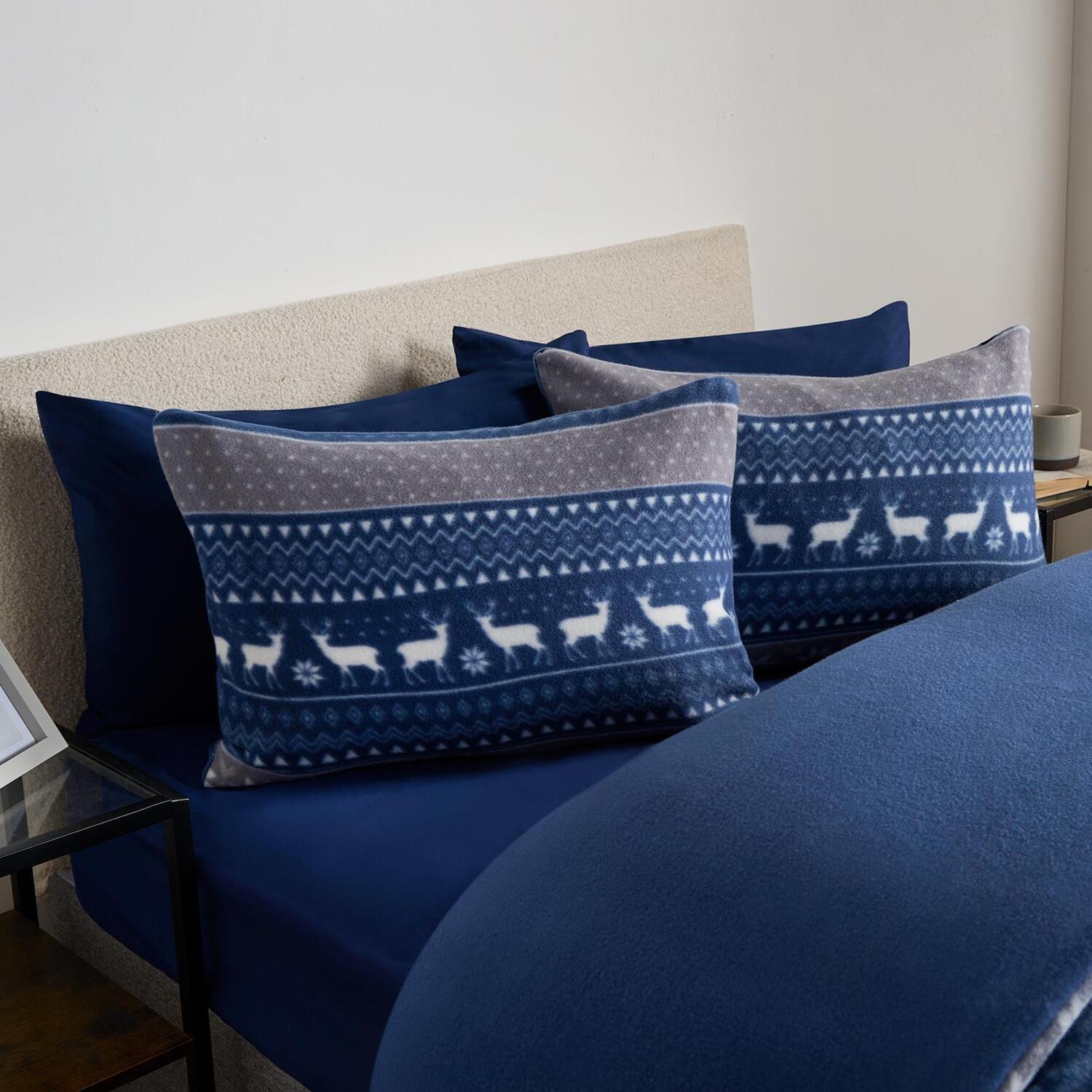 Nordic Christmas Fleece Duvet Set - Navy Blue Double