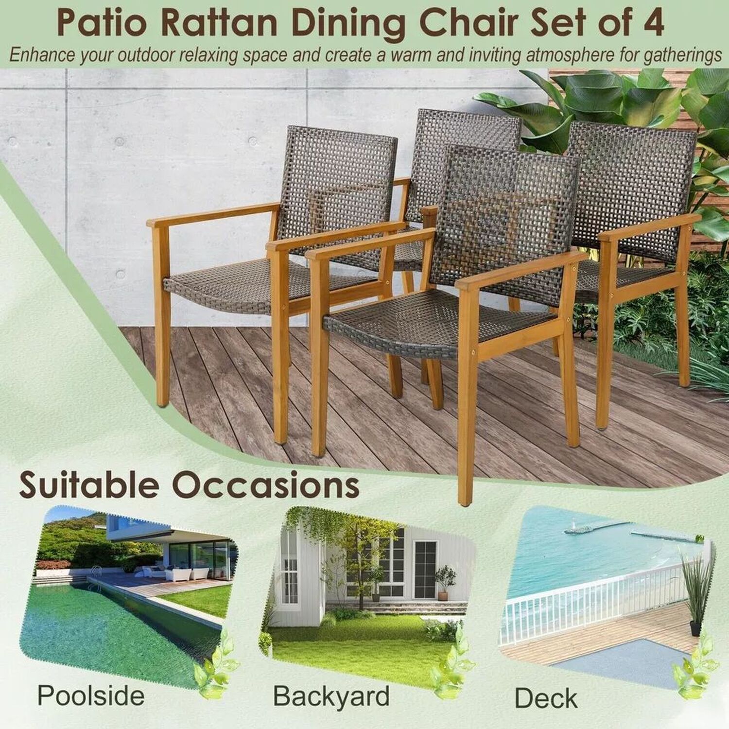 STAMFORD Dining Chairs Set of 2,Acacia Wood Patio Armchair,for Backyard, Poolside, Garden,Dark Brown