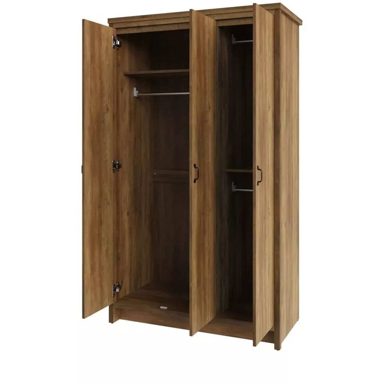 Brown 4 Piece Set 3 Door Wardrobe 4 Drawer Chest And 2 Bedside Tables - Brown