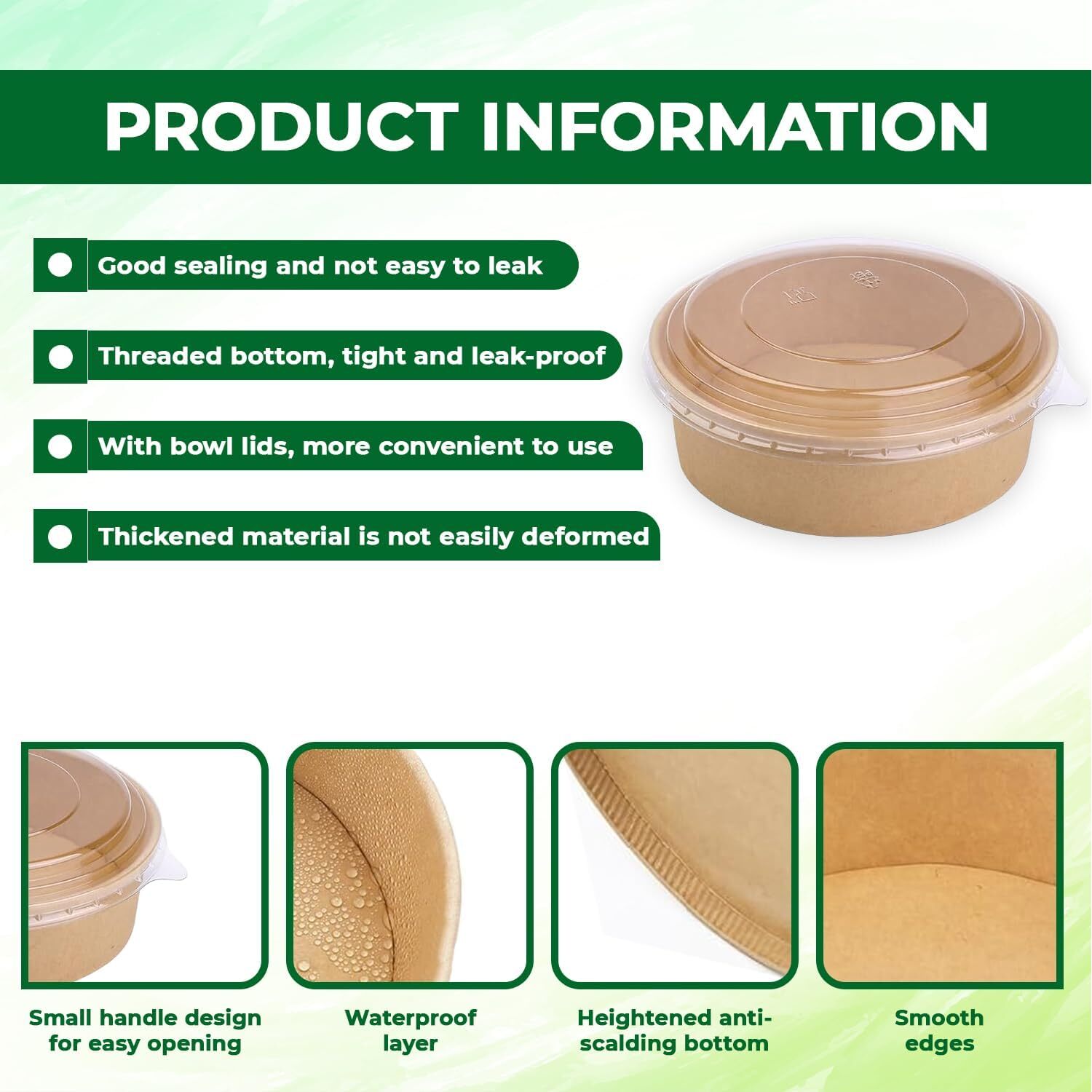 Disposable Kraft Paper Salad Bowls with Lids