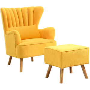 Faux Wool Upholstered Armchair with Matching Footstool Set