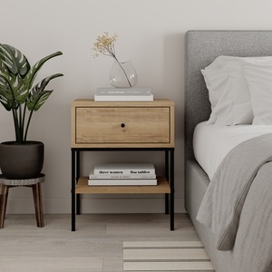 Lisa Bedside Table 1 Drawer Open Shelf with Metal Legs