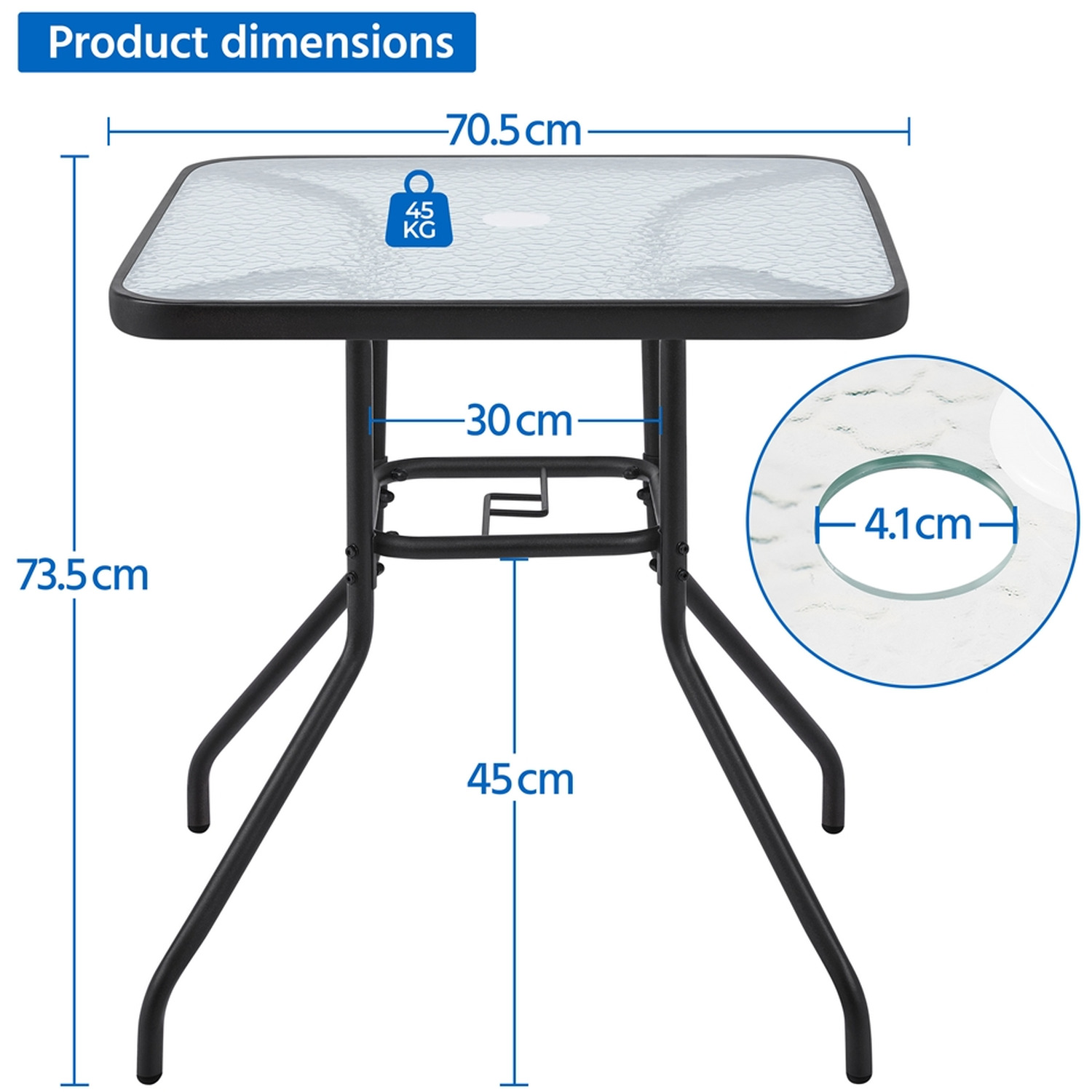 Square Bistro Table Tempered Glass Top - White