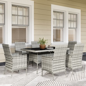 Outsunny 6 Seater Rattan Garden Furniture Set with Cushions