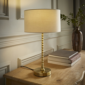 Maeve Brushed Gold Bobble Table Lamp with Fabric Drum Shade