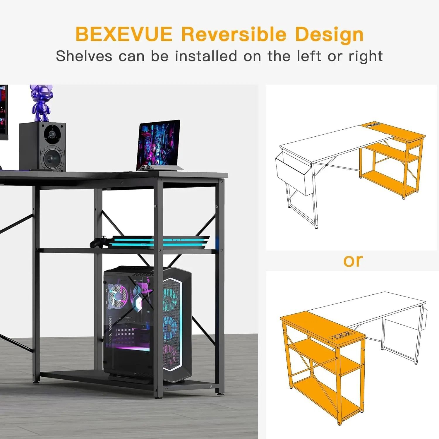 Gaming Desk With Storage And Shelves - Black