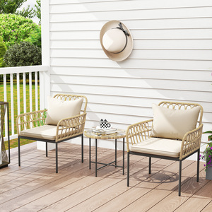 Outsunny 3-Piece Rattan Bistro Set with Cushions for Patio