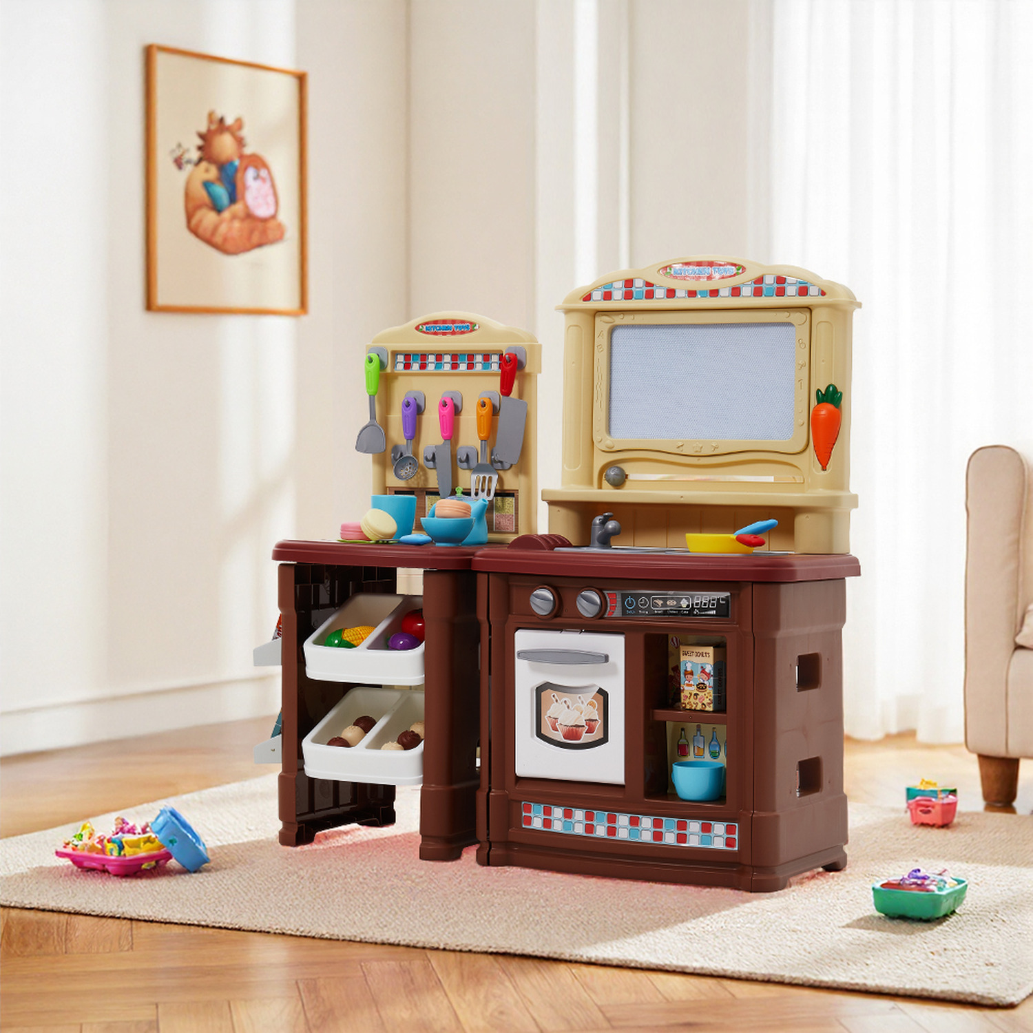 Kidkid Role Play Kitchen Set with Pretend Cooking Toys - Brown