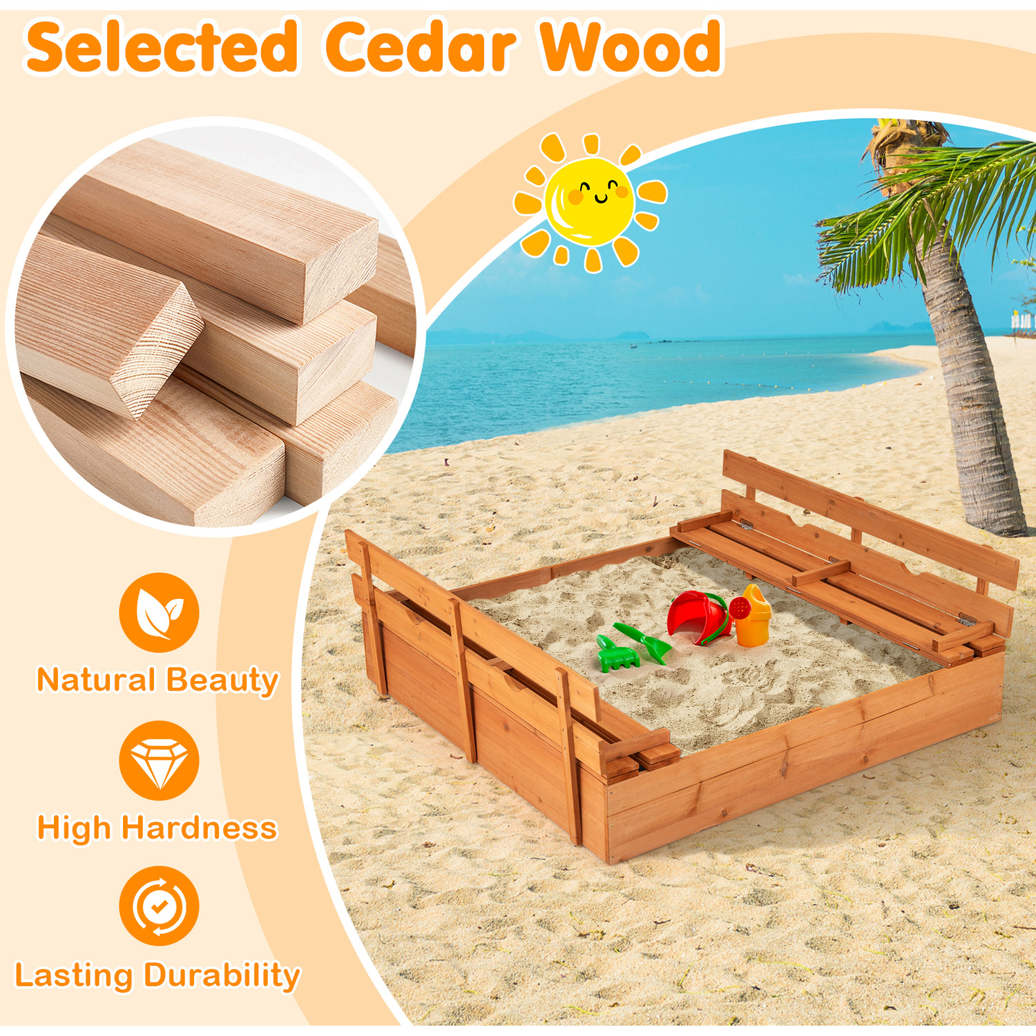 Meron Sand Box Kids Sand Box with Bench