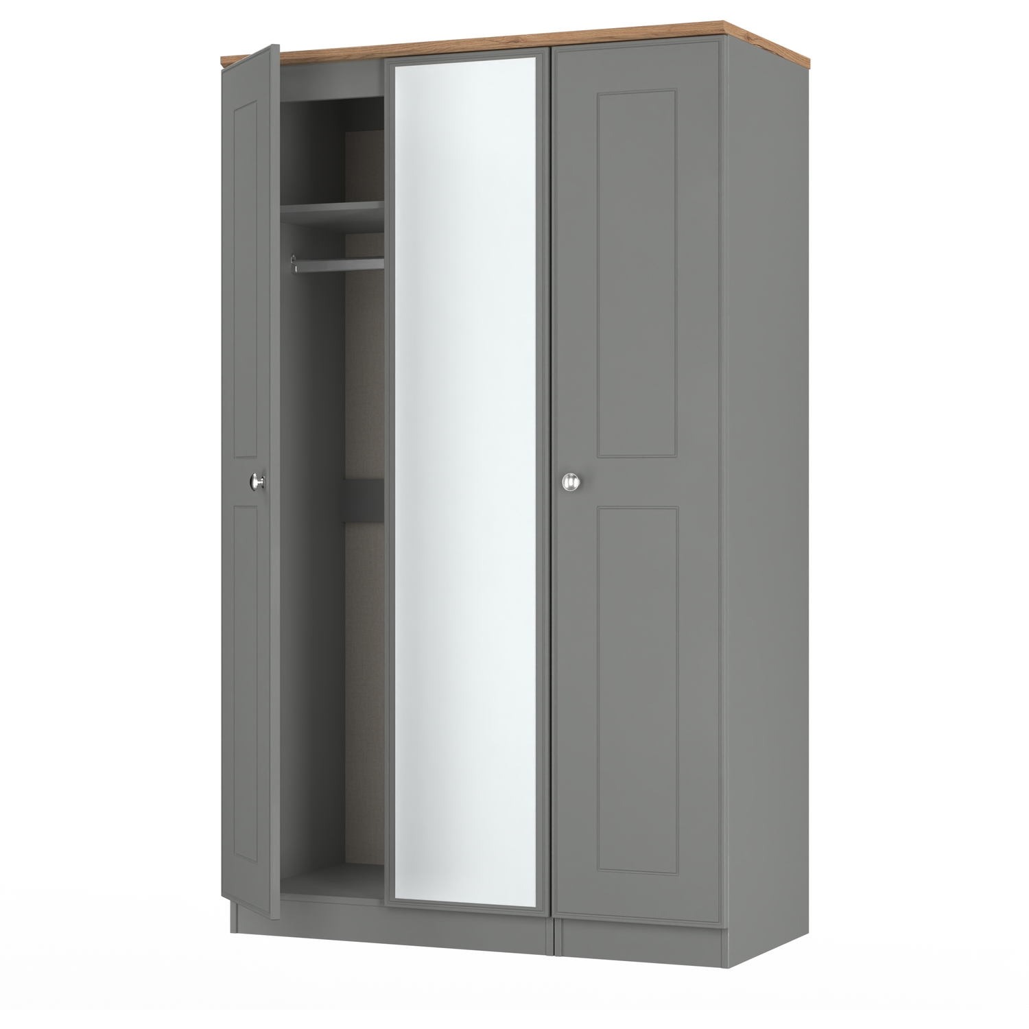 Victoria Ready Assembled Triple Mirror Wardrobe - Dusk Grey Riviera Oak