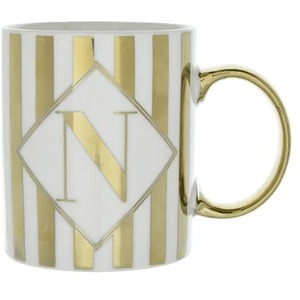 Gold and White Electroplated Straight Sided Initial N Mug