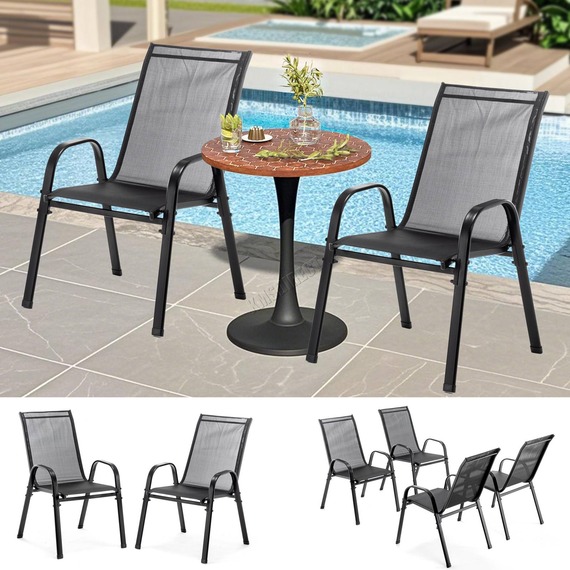 BIRCHTREE Garden Chairs Set of 2 or 4 Stackable Garden Furniture Deck Dining