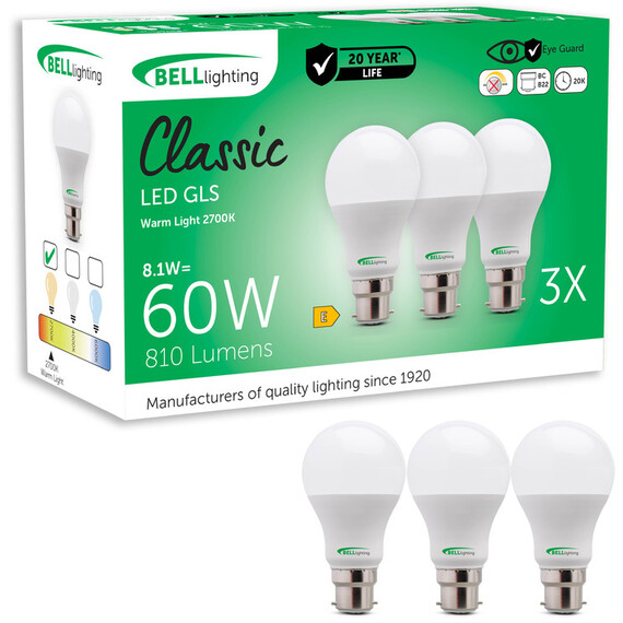B22 Bayonet LED GLS Light Bulb 810 Lumen 8 Watt Energy Saving Non Dimmable