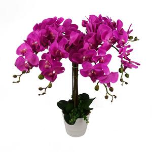 Artificial Office Plants - Pink Bushy Orchid Potted in White Pot