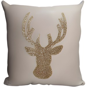 Champagne Cream Plush Velvet And Gold Christmas Stag Cushion