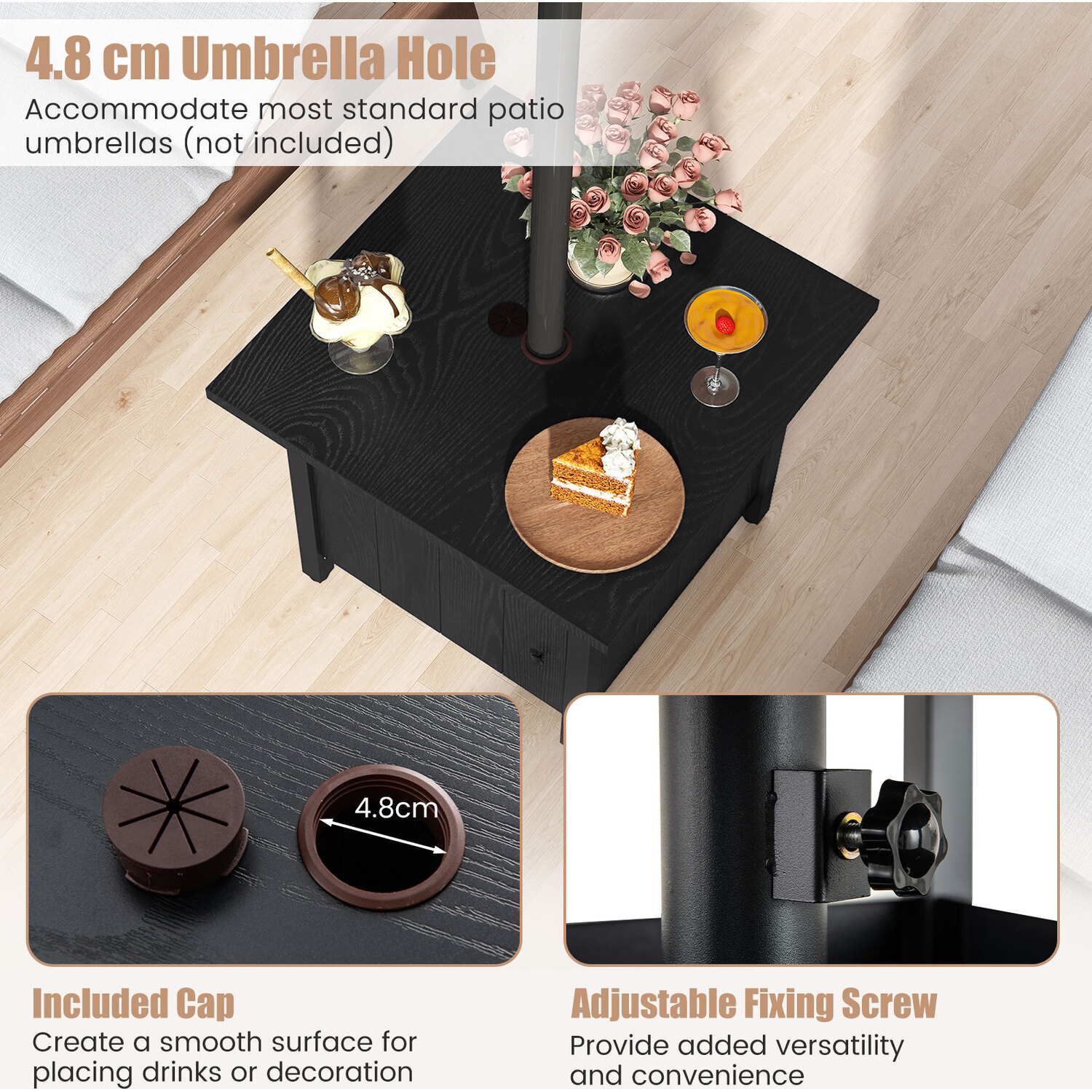 Side Table With Umbrella Hole - Black
