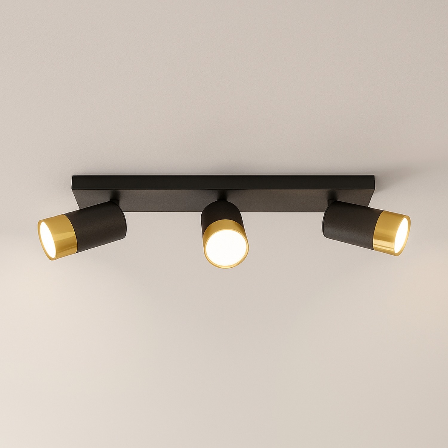 Cgc Puzon Adjustable Triple Three Head Ceiling Spotlight Bar Light - Black
