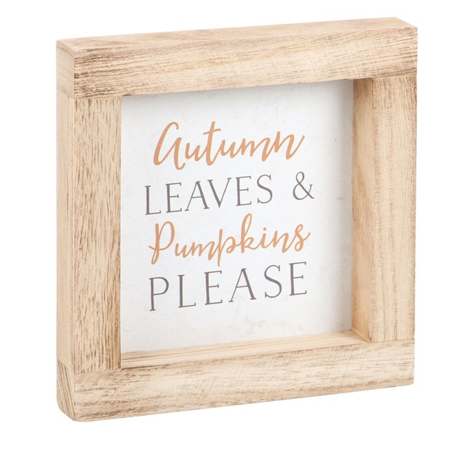 Autumn Leaves Pumpkins Please Wooden Frame Sign - Brown