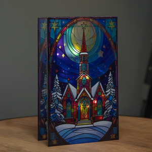 Light up Stained Glass Christmas Decoration with Church Scene