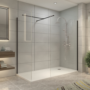 Two Walk in Shower Screen Enclosure Clear Glass 110cm - Black
