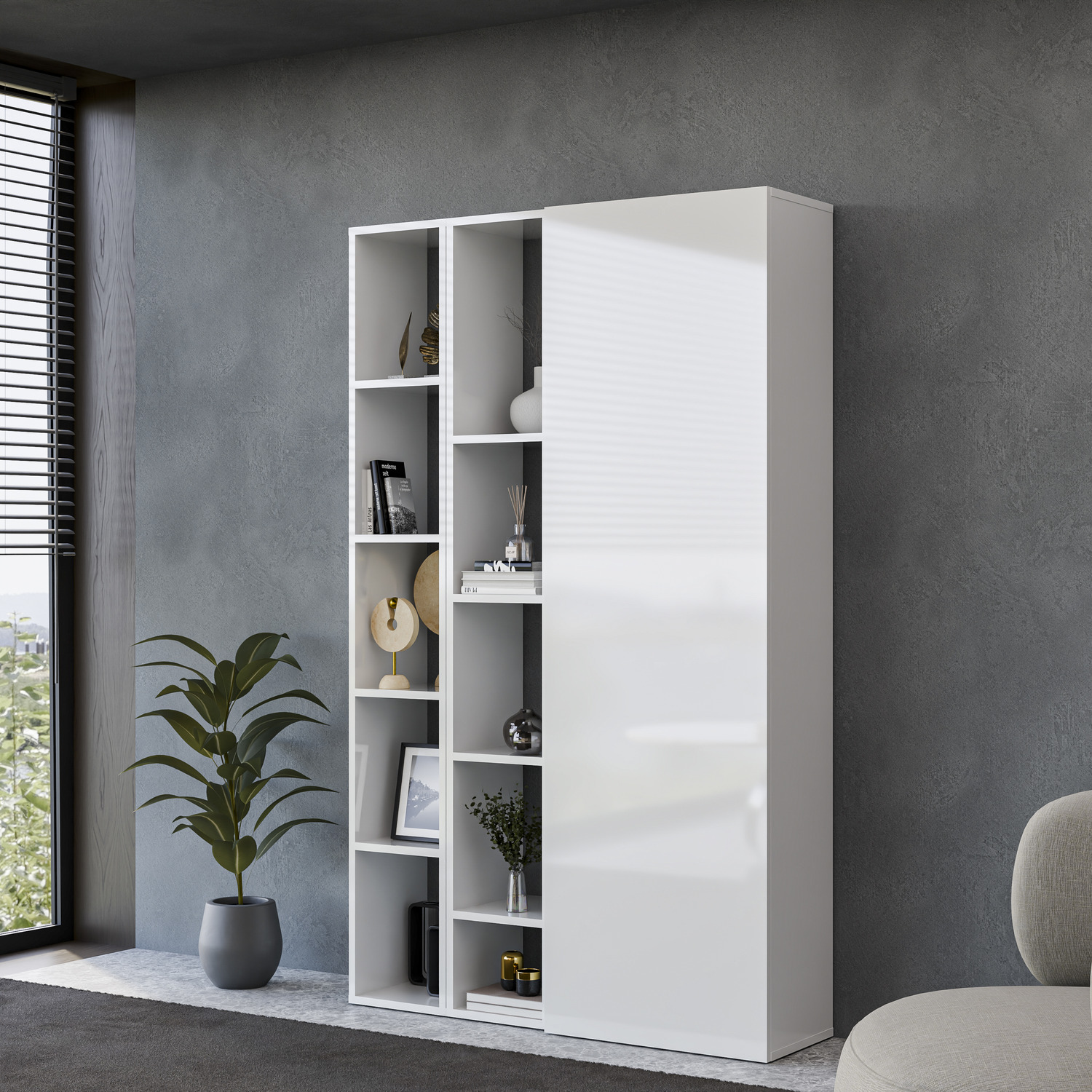 Bern Wall Mounted Cabinet And Shelves - High Gloss White