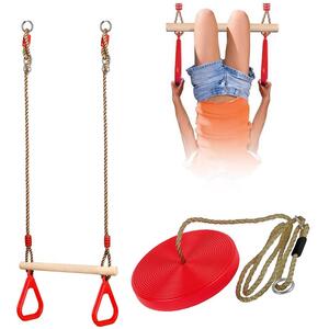 Kids Swing Set Trapeze Bar Round Swing Seat