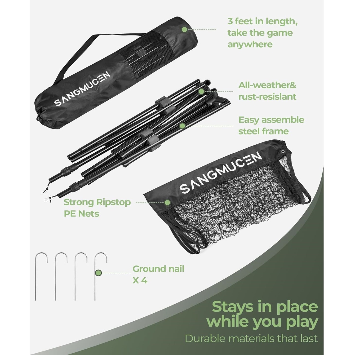 Portable 3m Badminton Net Set For Volleyball Pickleball Tennis