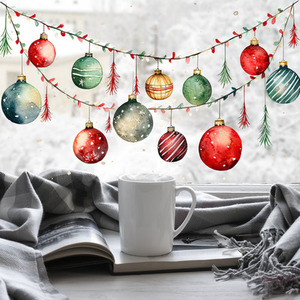 Double Sided Christmas Bauble Window Sticker Red and Green Hanging Ornaments
