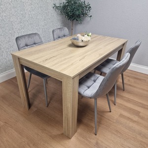 Kitchen Dining Table Set And 4 Chairs Wooden Oak Table Tufted Velvet Grey Chairs