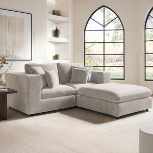 Asher 3 Seater Sofa with Footstool - Beige Boucle