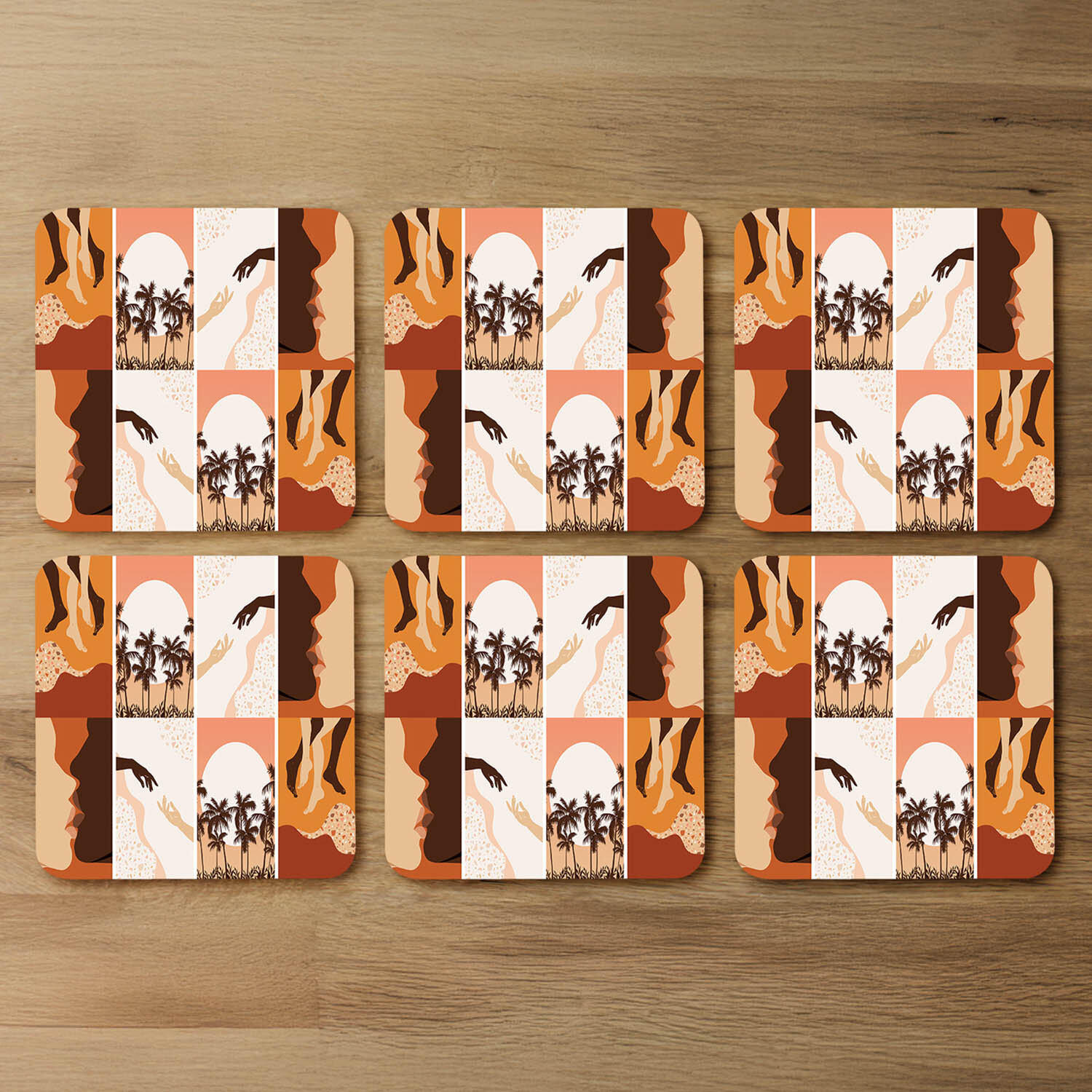 Abstract  floral collages, landscape scenes Designer Coaster Set - Orange
