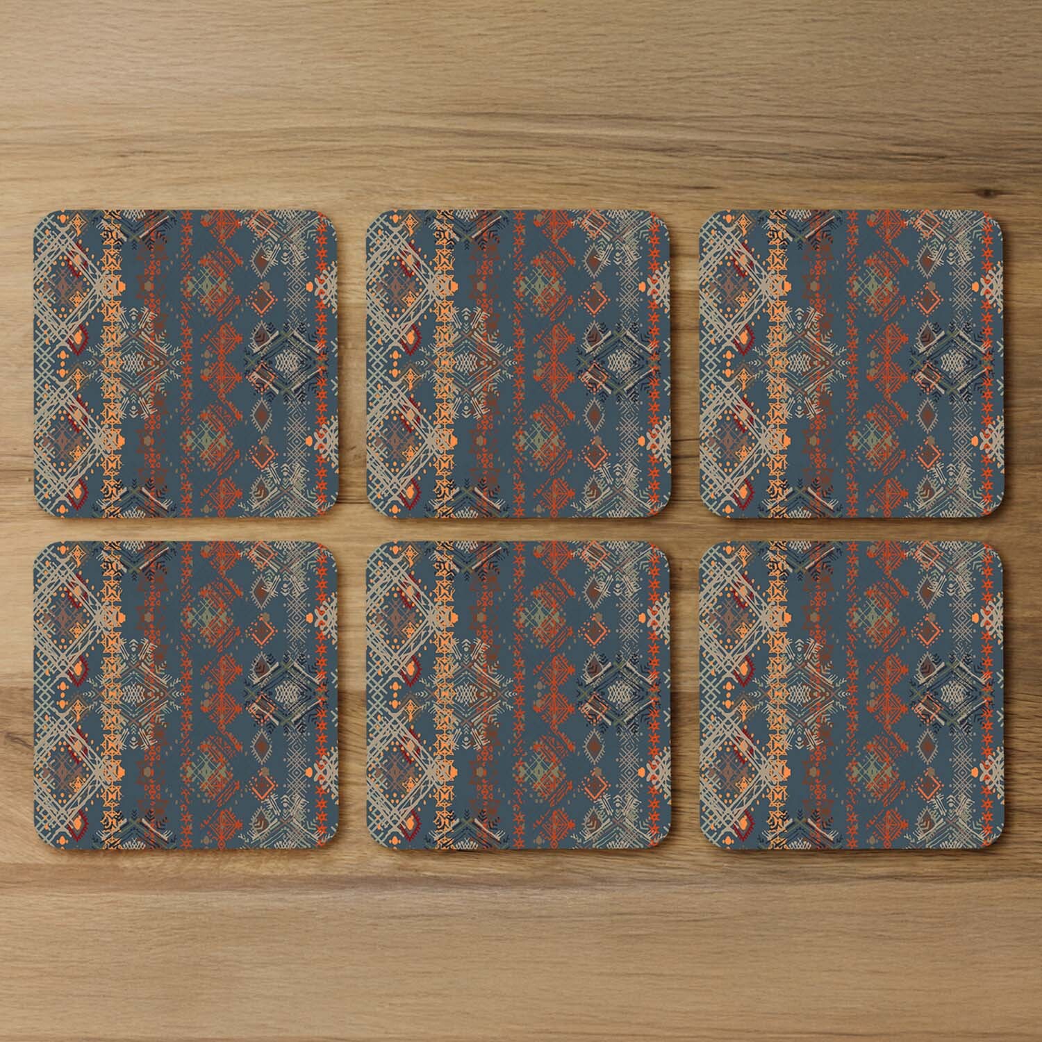 Ethnic Boho Distressed Pattern Coaster - Brown