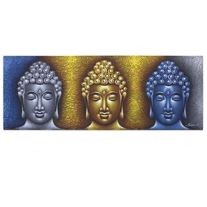 Buddha Painting Three Heads Detail MultiColor