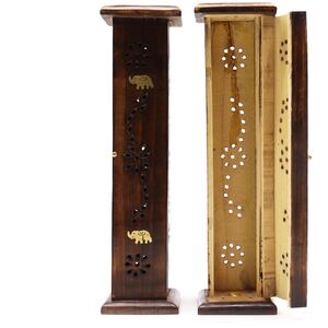 Square Incense Tower Brass inlay Mango Wood