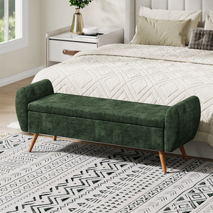 Chenille Upholstered Bench with Hidden Storage for Bedroom