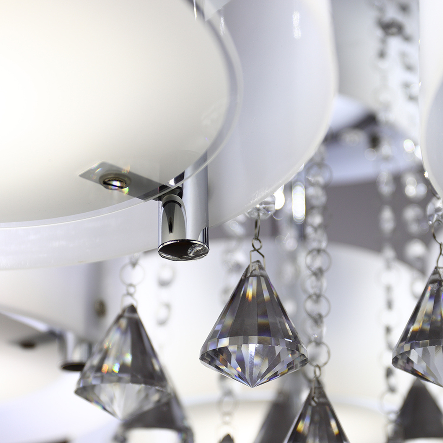 Crystal Modern Round Led Semi Flush Mount Ceiling Light - White 75cm