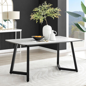 Carson 160cm White Marble Effect Melamine Large Dining Table with Black Legs