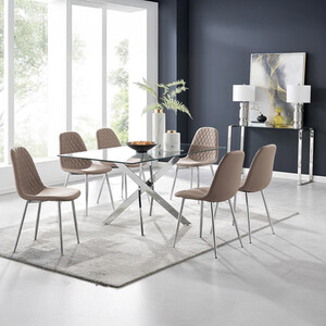 Leonardo Dining Table With Six Corona Silver Chairs