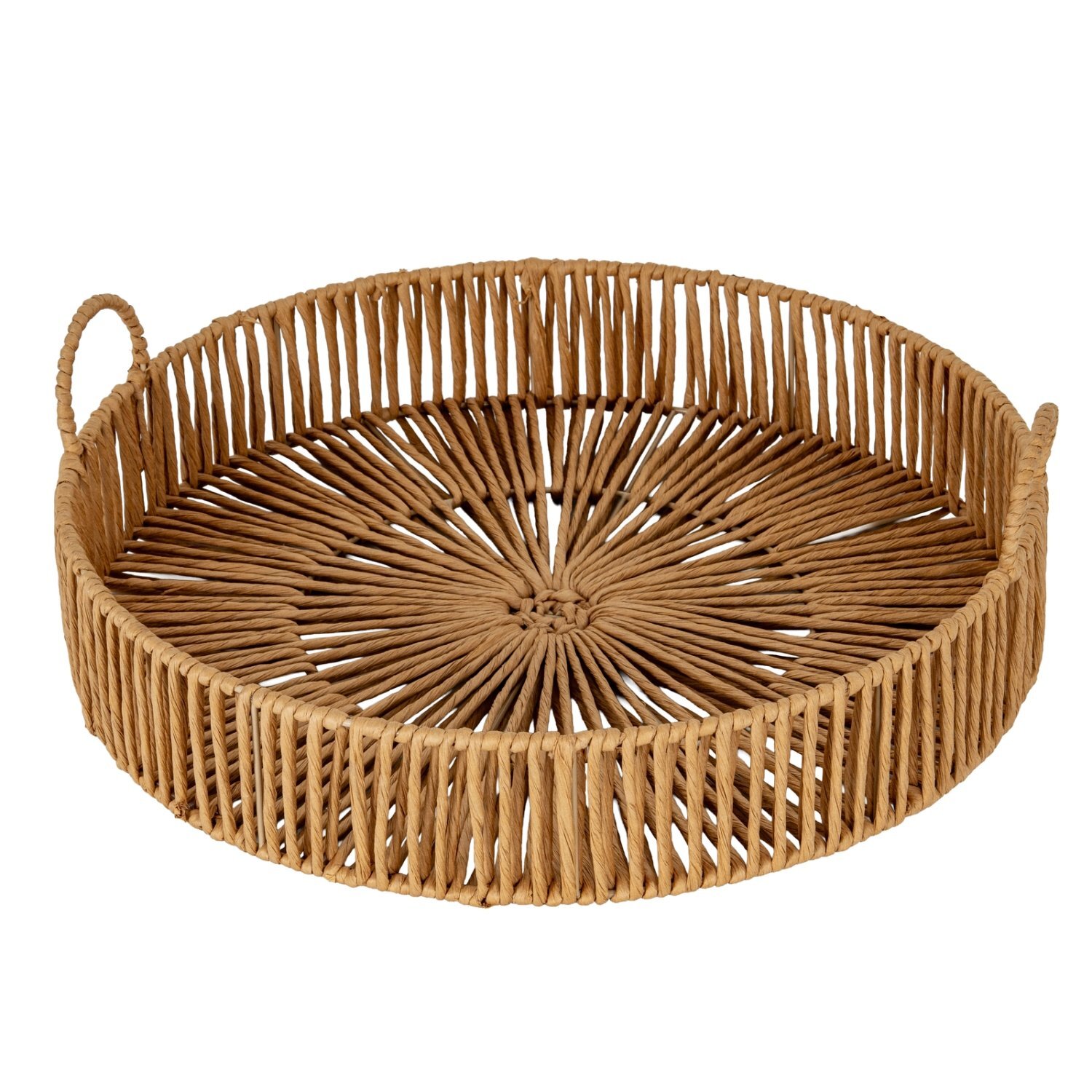 Large Woven Wicker Loop Handle Tray for Stylish Serving Decor - Brown