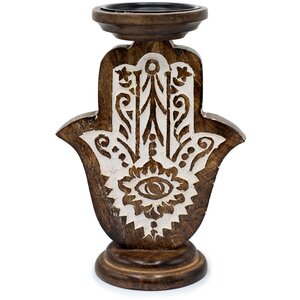 Elegant Mango Wood Hamsa Candle Stand Large Durable Unique